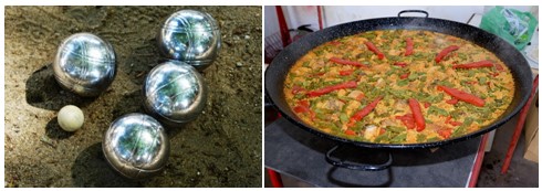 Photos de boules de pétanque et d'une paella